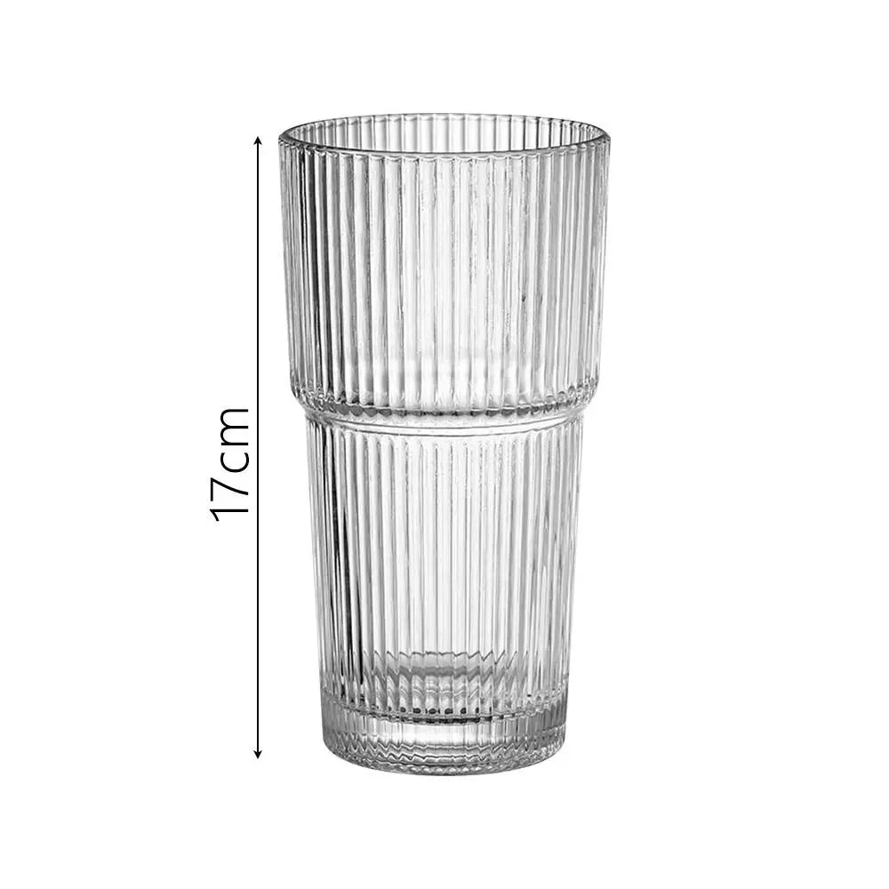 600Ml Glass Tumbler with Lid and Straw Transparent Glasses Drinkware with Straw Reusable Leakproof Stripe Glass Cup